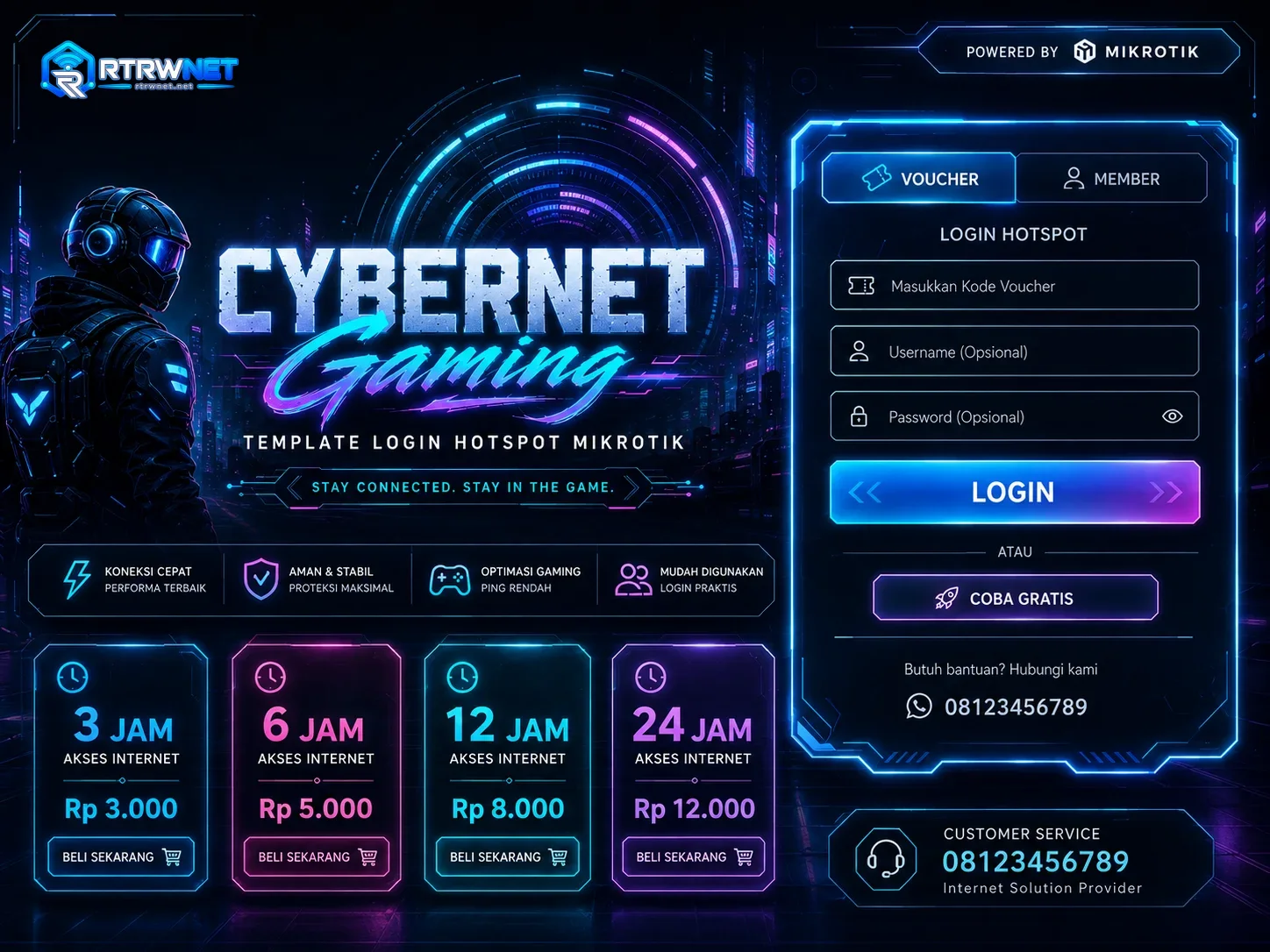 Preview Login Hotspot MikroTik CYBERNET Gaming